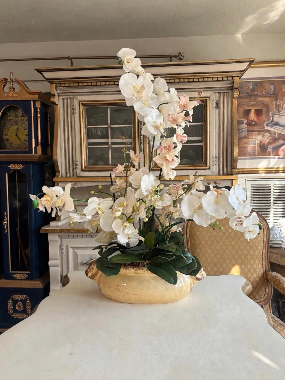 Handmade Large Faux Orchid Arrangement with Elegant Vase 🤍🌸